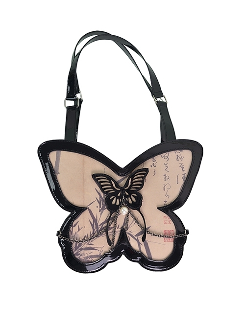 New Chinese Style Stylish Y2K Chain Black Butterfly Shape Transparent Layer Itabag Classic Lolita Armpit Bag