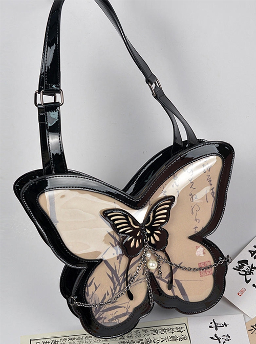 New Chinese Style Stylish Y2K Chain Black Butterfly Shape Transparent Layer Itabag Classic Lolita Armpit Bag