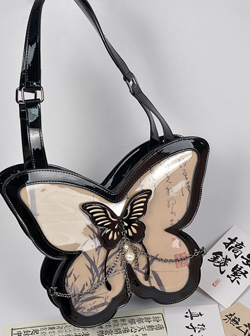 New Chinese Style Stylish Y2K Chain Black Butterfly Shape Transparent Layer Itabag Classic Lolita Armpit Bag