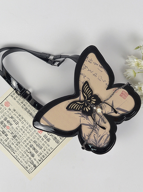 New Chinese Style Stylish Y2K Chain Black Butterfly Shape Transparent Layer Itabag Classic Lolita Armpit Bag