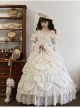 Leiden Manor Series Apricot Gorgeous Palace Style Ruffles Bowknot Lace Flower Wedding Classic Lolita Long Sleeves Dress