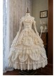 Leiden Manor Series Apricot Gorgeous Palace Style Ruffles Bowknot Lace Flower Wedding Classic Lolita Long Sleeves Dress