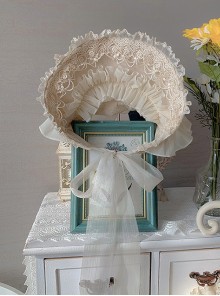 Gorgeous Palace Style Noble Lady Flower Wedding Lace Chiffon Apricot Hair Accessory Classic Lolita Bonnet