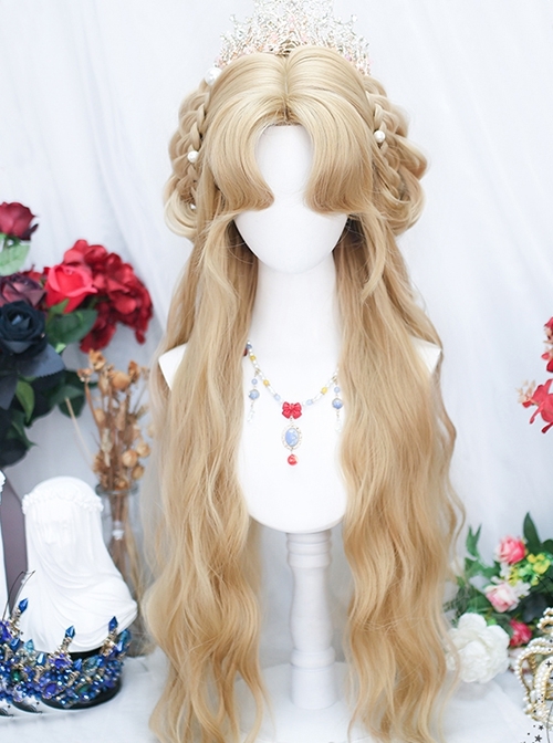 Golden Palace Style Noble Elegant Mid Split Blond Natural Long Curly Hair Classic Lolita Wig