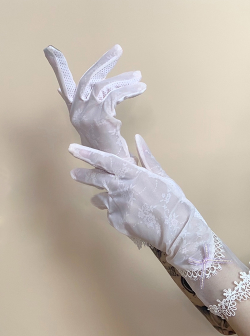 Twilight Light Series Elegant Hong Kong Style Retro Classic Lolita Beautiful White Lace Gloves