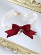 Cute Red Ribbon Bowknot Fairy Tale Style Lace Chain Pearl Pendant Sweet Lolita Necklace