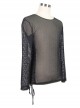 Punk Style Sexy See Through Mesh Side Tie Round Neck Black Long Sleeve T-Shirt