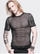 Punk Style Sexy Diamond Mesh Simple Round Neck Design Black Daily Short Sleeved T-Shirt