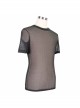 Punk Style Sexy Diamond Mesh Simple Round Neck Design Black Daily Short Sleeved T-Shirt