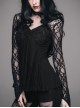 Gothic Rose Flocking Stitching Knitted Fabric Shoulder Cape Design Black Hand Sewn Lace Beaded Long Sleeved T-Shirt