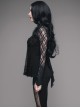 Gothic Rose Flocking Stitching Knitted Fabric Shoulder Cape Design Black Hand Sewn Lace Beaded Long Sleeved T-Shirt