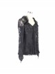 Gothic Rose Flocking Stitching Knitted Fabric Shoulder Cape Design Black Hand Sewn Lace Beaded Long Sleeved T-Shirt