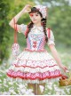 Strawberry Patchwork Series Pastoral Style Cute Red Plaid Floral Sweet Lolita Dress Apron Triangle Scarf Bag Set