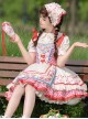 Strawberry Patchwork Series Pastoral Style Cute Red Plaid Floral Sweet Lolita Dress Apron Triangle Scarf Bag Set