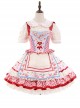 Strawberry Patchwork Series Pastoral Style Cute Red Plaid Floral Sweet Lolita Dress Apron Triangle Scarf Bag Set