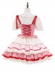 Strawberry Patchwork Series Pastoral Style Cute Red Plaid Floral Sweet Lolita Dress Apron Triangle Scarf Bag Set