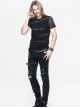 Punk Style Personality Pure Cotton Knitted Splicing Irregular Seam Mesh Black Daily Short Sleeved T-Shirt