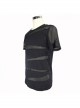 Punk Style Personality Pure Cotton Knitted Splicing Irregular Seam Mesh Black Daily Short Sleeved T-Shirt