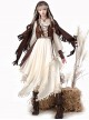 Halloween Show Witch Brown Adventurer Wasteland Style Exotic Punk Lolita Dress Costumes Vest Tassel Cloak Set