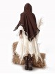 Halloween Show Witch Brown Adventurer Wasteland Style Exotic Punk Lolita Dress Costumes Vest Tassel Cloak Set