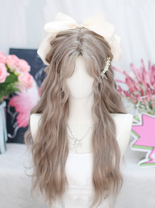 Ablaze Series Elegant Light Brown Mid Split Long Wool Curly Hair Sweet Lolita Full Head Wig