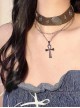 Stylish Retro Cool Ethnic Style Metal Chain Rivet Cross Steampunk Lolita Brown Leather Collar Necklace Choker