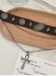 Stylish Retro Cool Ethnic Style Metal Chain Rivet Cross Steampunk Lolita Brown Leather Collar Necklace Choker