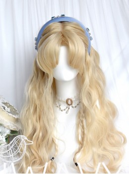 Gem Girl Series Light Golden Doll Sense Mid Split Long Curly Blond Hair Sweet Lolita Full Head Wig