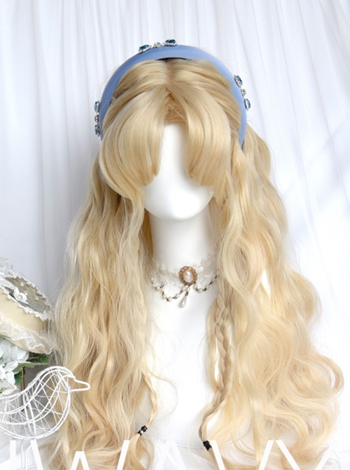 Gem Girl Series Light Golden Doll Sense Mid Split Long Curly Blond Hair Sweet Lolita Full Head Wig