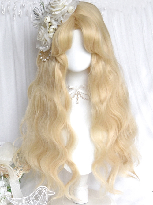 Gem Girl Series Light Golden Doll Sense Mid Split Long Curly Blond Hair Sweet Lolita Full Head Wig