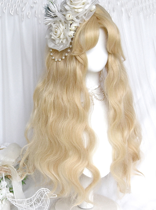 Gem Girl Series Light Golden Doll Sense Mid Split Long Curly Blond Hair Sweet Lolita Full Head Wig