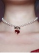 Baroque Style Elegant Red Love Ruby Flash Diamond Bowknot Pearl Sweet Lolita Clavicle Chain Necklace