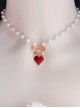 Baroque Style Elegant Red Love Ruby Flash Diamond Bowknot Pearl Sweet Lolita Clavicle Chain Necklace