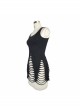 Punk Style Stretch Knit With Ripped Hem Black Backless Sleeveless T-Shirt