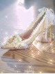 Hera Series Shining Elegant Flower Wedding Pearl Chain Bowknot Classic Lolita Gold Stiletto Pointed High Heels Shoes