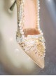 Hera Series Shining Elegant Flower Wedding Pearl Chain Bowknot Classic Lolita Gold Stiletto Pointed High Heels Shoes