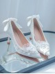 White Moonlight Series French Elegant White Lace Bowknot Pearl Classic Lolita Satin Pointed Stiletto Heels Shoes