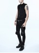 Punk Style Stretch Knitted Fabric Frog Button On The Chest With Carved Buttons Black Sleeveless T-Shirt