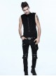 Punk Style Stretch Knitted Fabric Frog Button On The Chest With Carved Buttons Black Sleeveless T-Shirt