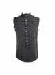 Punk Style Stretch Knitted Fabric Frog Button On The Chest With Carved Buttons Black Sleeveless T-Shirt