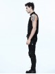 Punk Style Stretch Knitted Fabric Frog Button On The Chest With Carved Buttons Black Sleeveless T-Shirt