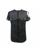 Punk Style Irregular Stretch Jacquard Knitted Fabric Chest Heat Seal With Eyelet Lace Up Design Black Detachable Short Sleeved T-Shirt