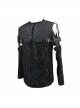 Punk Style Irregular Stretch Jacquard Knitted Fabric Chest Heat Seal With Eyelet Lace Up Design Black Detachable Short Sleeved T-Shirt