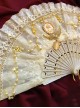 Retro European Palace Style White Pearl Flower Wedding Tea Party Classic Lolita Mesh Yarn Lace Fan