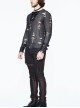 Punk Style Apricot Ripped Fabric Eyelet Neckline With Cuff Leather Ring Design Black Daily Long Sleeved T-Shirt