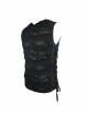 Punk Style Personality Elastic Hole Fabric Waist Side Eyelet Lace Up Decoration Black Daily Hooded Sleeveless T-Shirt