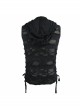 Punk Style Personality Elastic Hole Fabric Waist Side Eyelet Lace Up Decoration Black Daily Hooded Sleeveless T-Shirt