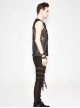 Punk Style Apricot Ripped Fabric Eyelet Neckline Lace Up Black Daily Sleeveless T-Shirt