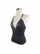 Punk Style Comfortable Pure Cotton Knitted Front Center Eyelet Five Pointed Star Metal Buckle Link Black Leather Ring Camisole Vest