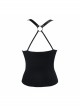 Punk Style Comfortable Pure Cotton Knitted Front Center Eyelet Five Pointed Star Metal Buckle Link Black Leather Ring Camisole Vest